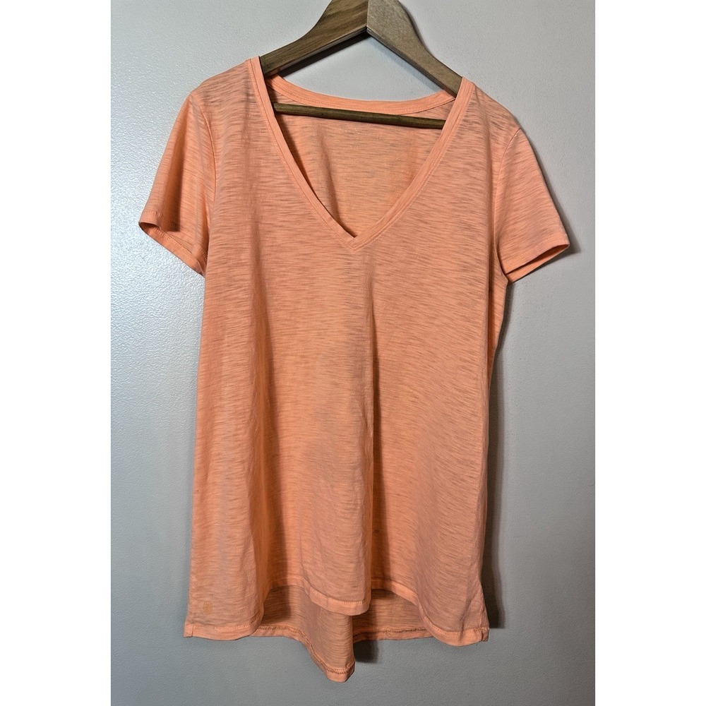Lilly Pulitzer T Shirt Medium Coral Orange Peach V Neck Slub Short Sleeve Resort